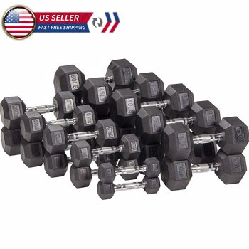Rubber Coated Hex Dumbbells, Home Gym Training Hex Dumbbell with Metal Handle, 25lbs Free Weights in Pairs or Single