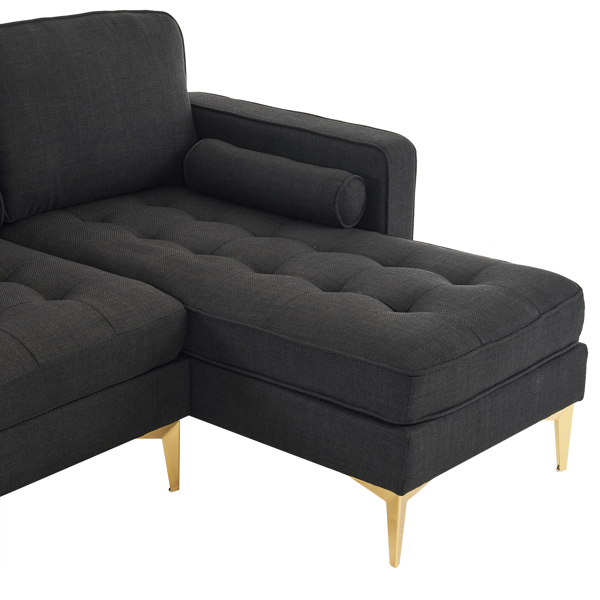 218*141*87cm Burlap Diamond Electroplated Gold Trident Legs Three Seats With Footstool Indoor Modular Sofa Black