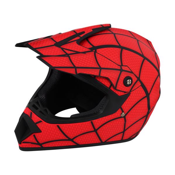 Youth DOT Motorcycle Helmets Full Face Safety Off Road Helmet Red Spider For Dirt Bicycle Cycling Racing Bike Motocross ATV With Goggles Size L