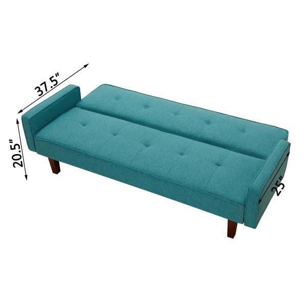 Green Sofa Bed, Modern Linen Sofa, Convertible Sleeper Sofa with Arms, Solid Wood Feet and Plastic Centre Feet