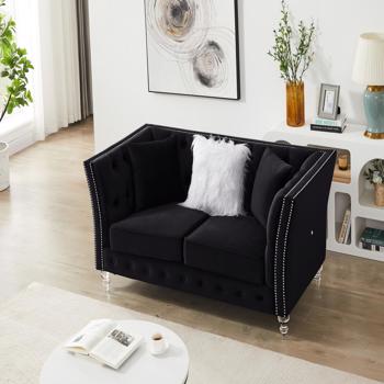 Velvet, Two-Seater Sofa, Acrylic Feet, Cushion Combination Lounge Sofa, Deep Tufted Button Luxury Sofa for Living Room