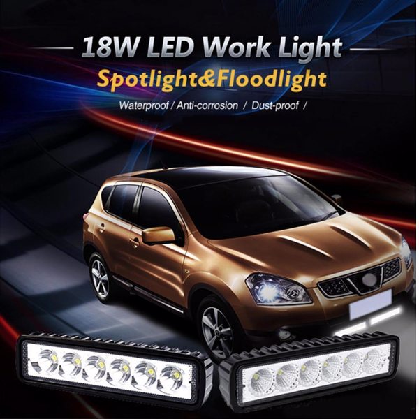 18W 6 LED Work Light Bar Flood Spot Lamp Offroad Driving Fog 4WD SUV Truck