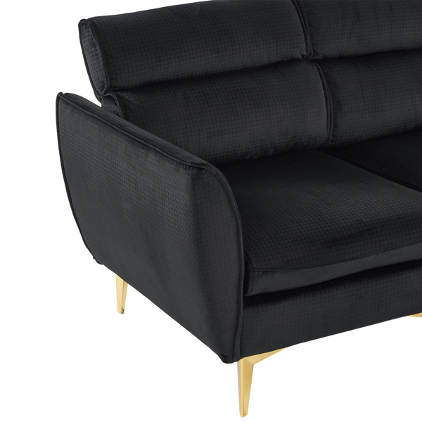 218*141*87cm Burlap Diamond Electroplated Gold Trident Legs Three Seats With Footstool Indoor Modular Sofa Black