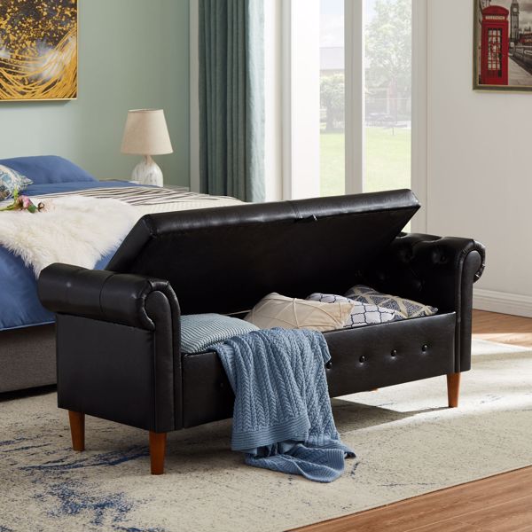 Multifunctional Storage Rectangular Sofa Stool- Black