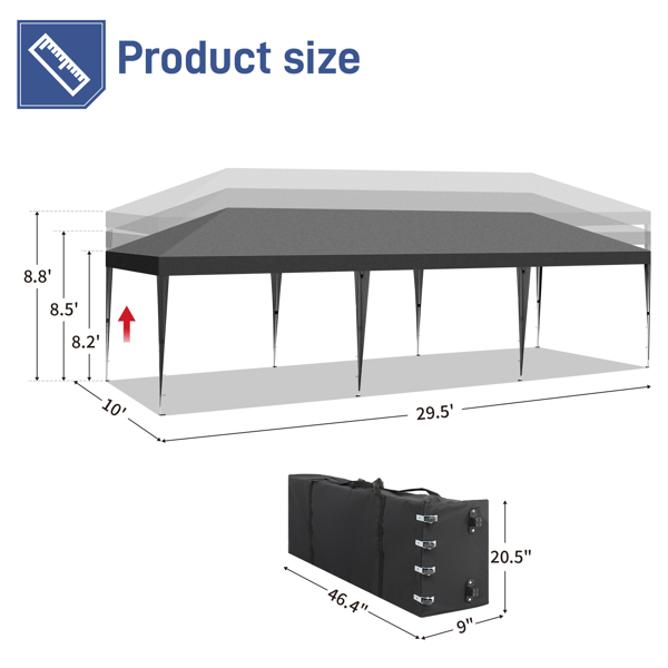8 Sides (6 Windows And 2 Doors) 3x9m Oxford Cloth White Spray Frame With 8 Sandbags With Tugboat Bag Folding Shed Dark Gray