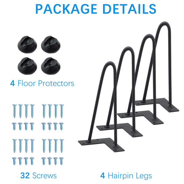 12" Hairpin Furniture Legs Heavy Duty Solid Steel Table Legs Modern Home DIY Leg