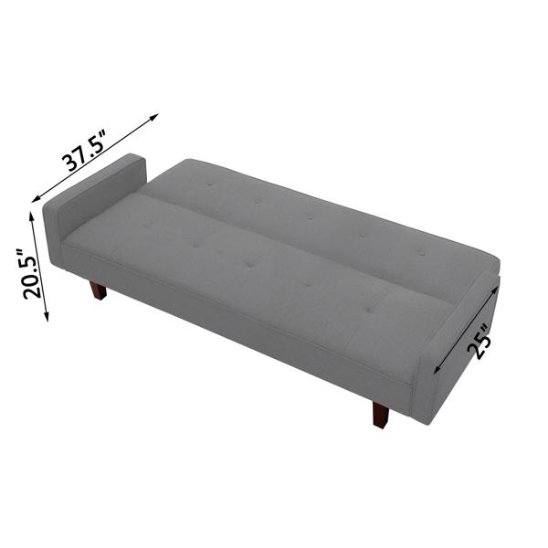 Light Grey Sofa Bed, Modern Linen Sofa, Convertible Sleeper Sofa with Arms, Solid Wood Feet and Plastic Centre Feet