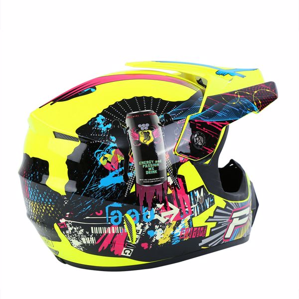 Full Face Motorcycle Off-Road Helmet for Youth Adult Child Bike Safety Motocross Helmet Crash Headpiece Motorcycle Casco ATV UTV Goggles+Gloves Gift Yellow Size S