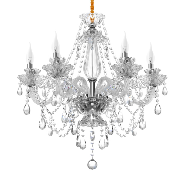 Transparent Crystal Glass 6 Arms Chandelier Glass Living Room Bedroom Dining Room Hanging Lamp Lobby Suspension