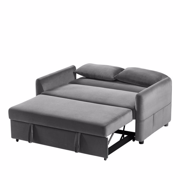 Double seat sofa bed sofa with pull-out bed, adjustable backrest with 2 lumbar pillows for small living rooms, apartments, etc.-Gray