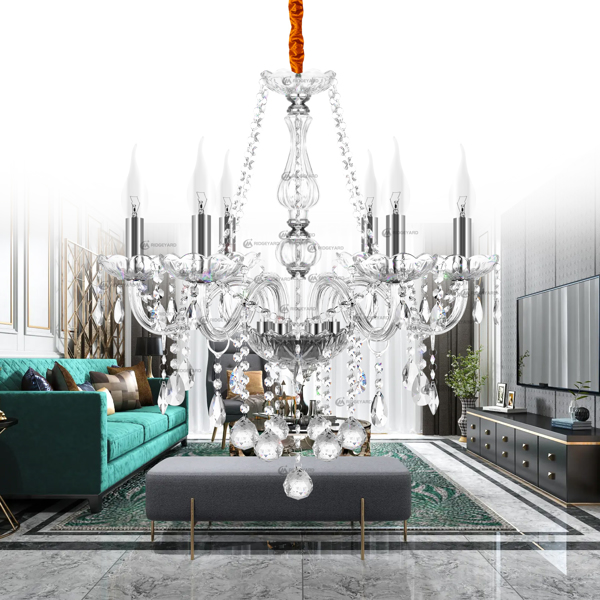 6 Heads K9 Crystal Chandelier Light Transparent Crystal Ceiling Lamp Home Decor