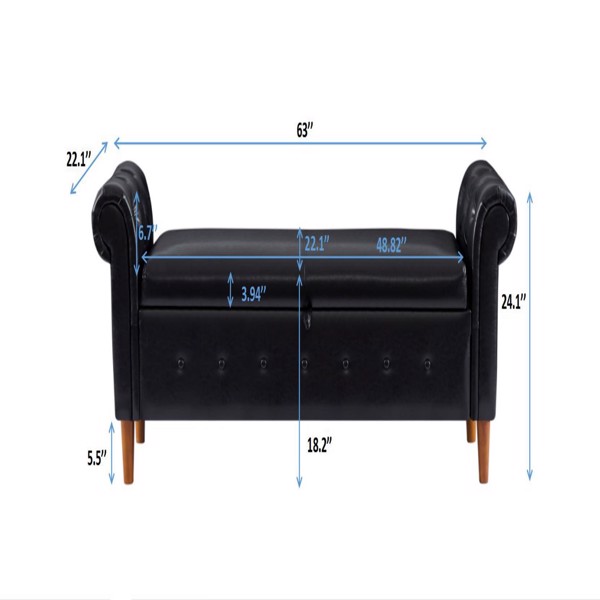 Multifunctional Storage Rectangular Sofa Stool- Black