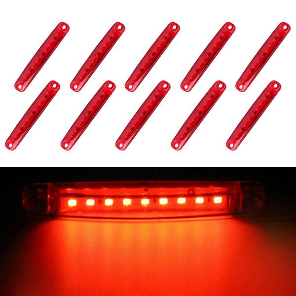 10Pcs 9 LED Red Sealed Side Marker Clearance Light For Truck Trailer Lorry Bus