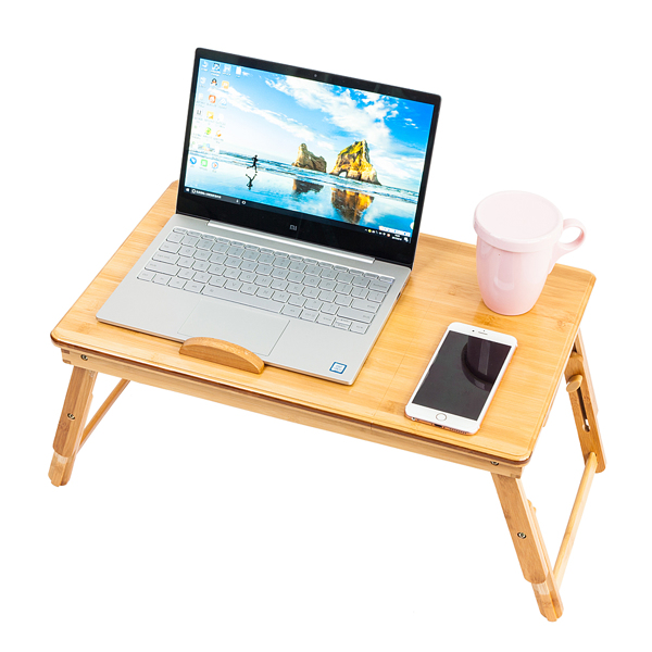 53cm Trendy Double Flowers Engraving Pattern Adjustable Bamboo Computer Desk Wood Color(Replacement code: 13465312)