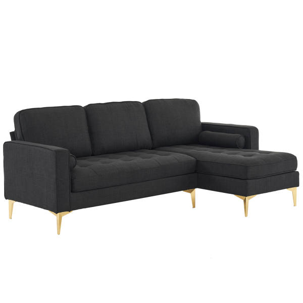 218*141*87cm Burlap Diamond Electroplated Gold Trident Legs Three Seats With Footstool Indoor Modular Sofa Black