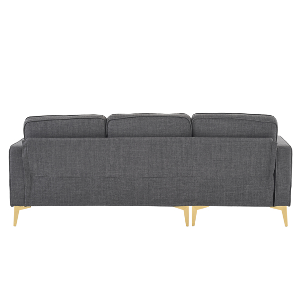 218*141*87cm Burlap Diamond Electroplated Gold Trident Legs Three Seats With Footstool Indoor Modular Sofa Dark Gray