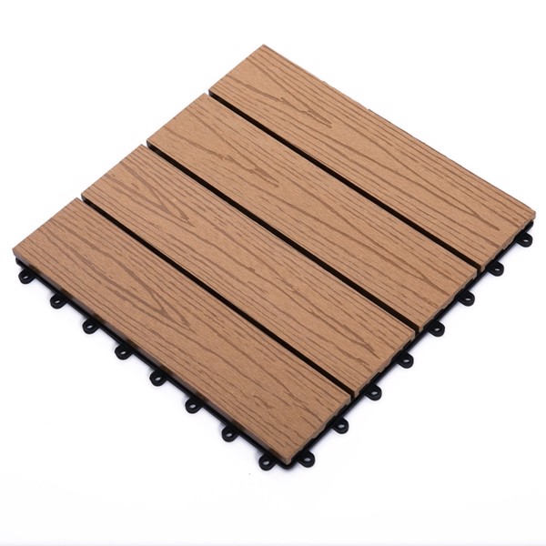 12" x 12" Interlocking Deck Tiles, Pack of 11 Outdoor Flooring Patio Tiles-Teak-AS (Swiship-Ship)（Prohibited by WalMart）