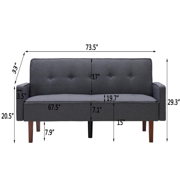 Dark Gray Sofa Bed, Modern Linen Sofa, Convertible Sleeper Sofa with Arms, Solid Wood Feet and Plastic Centre Feet