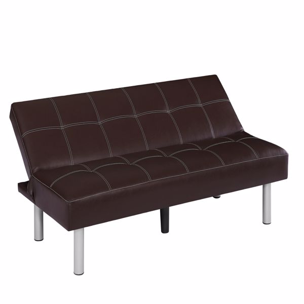 Three-person foldable sofa bed, PU leather, solid wood frame and metal foot support，Can be laid flat as a bed.