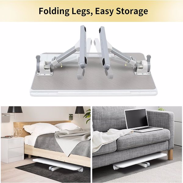 Lap Desk for Laptop, Portable Bed Table Desk, Laptop Desk with LED Light and Drawer, Adjustable Laptop Stand for Bed/Sofa/Study/Reading-White