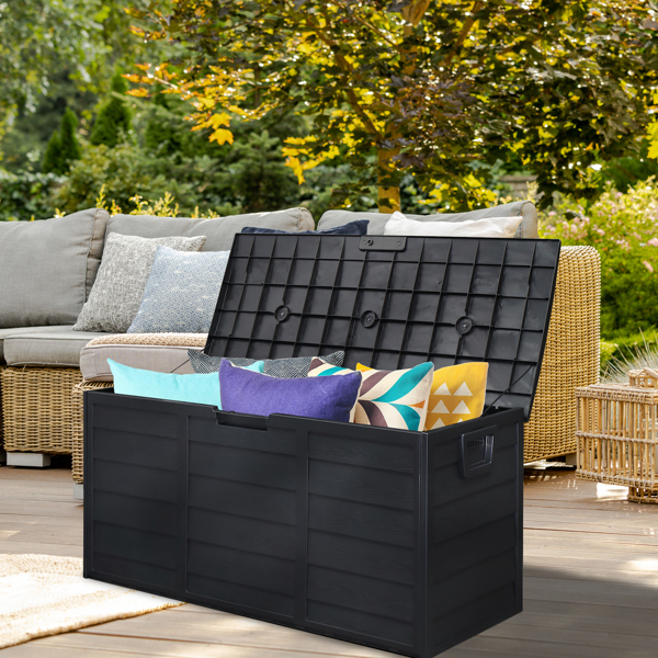  75gal 280L Outdoor Garden Plastic Storage Deck Box Chest Tools Cushions Toys Lockable Seat BLACK