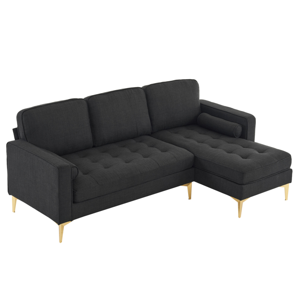 218*141*87cm Burlap Diamond Electroplated Gold Trident Legs Three Seats With Footstool Indoor Modular Sofa Black