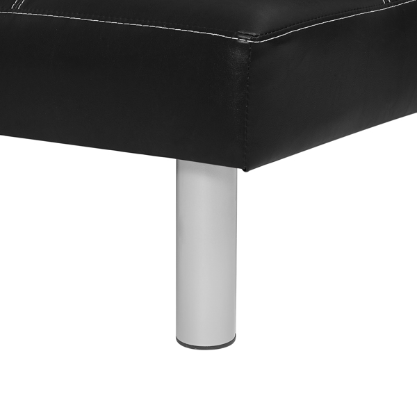 Three-person foldable sofa bed, PU leather, solid wood frame and metal foot support，Can be laid flat as a bed.