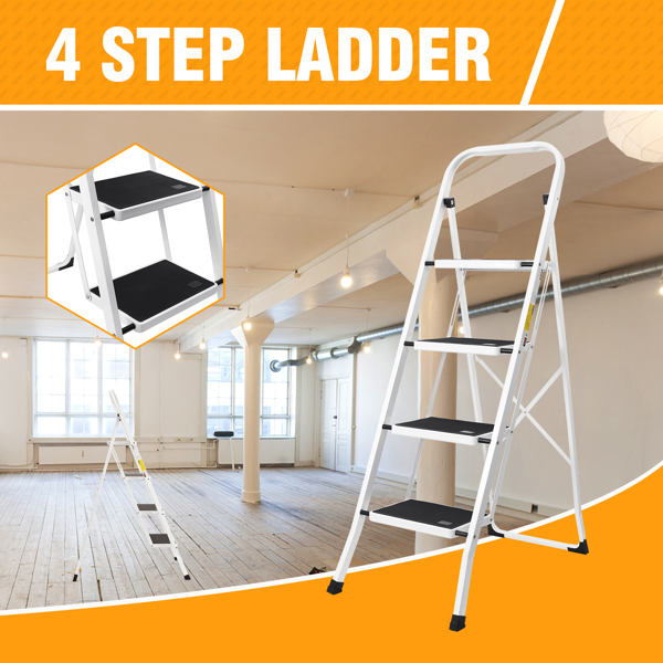 4 Step Ladder with Convenient Handgrip Anti-Slip Sturdy and Wide Pedal 300lbs