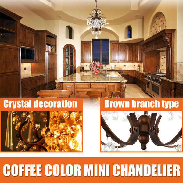 Brown Chandelier Mini Crystal Chandelier Lighting K9 Crystal Retro Craft Elegant Iron Chandelier for Bedroom,Girls Room,Bathroom