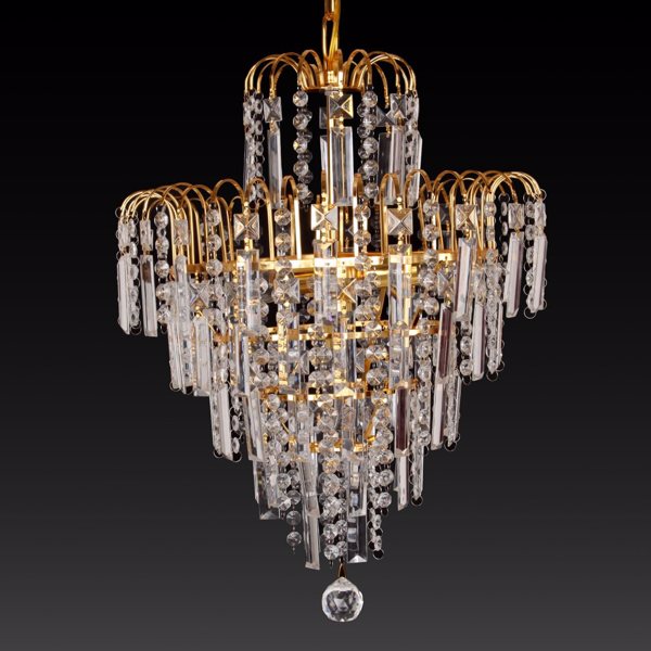 K5 Crystal Ceiling Lamp 4 Lights Gold Crystal Waterfall Pendant Lighting Fixture