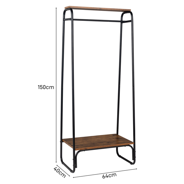 Clothes Rack with Wood Shelf, Freestanding Clothing Rack，Garment Rack, Standing Metal Sturdy Clothing Rack, Black