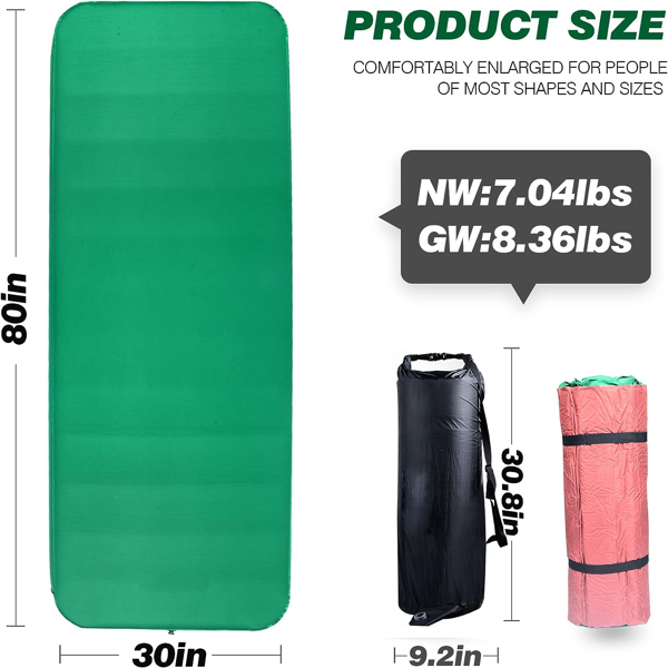 4inch Self-Inflating Sleeping Pad for Camping, Outdoor Large 80”×30” Thick Memory Foam Pads Portable 4 Season Camping Mattress for Tents Car Hiking Sleeping Mat Foldable Guest Bed
