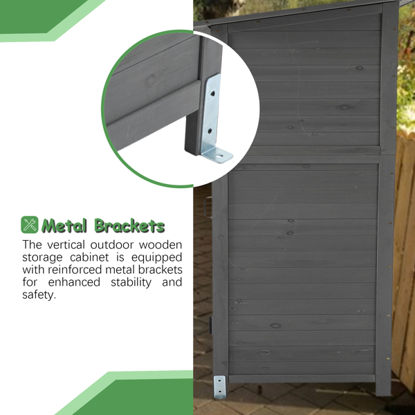 Outdoor Storage Shed with Lockable Door, Wooden Tool Storage Shed with Detachable Shelves and Pitch Roof, Gray