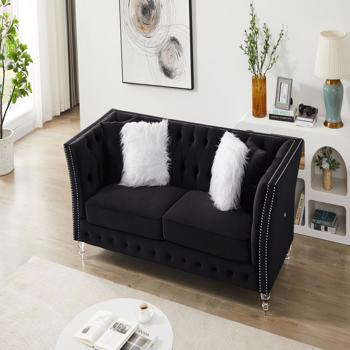Velvet, Three-Seater Sofa, Acrylic Feet, Cushion Combination Lounge Sofa, Deep Tufted Button Luxury Sofa for Living Room