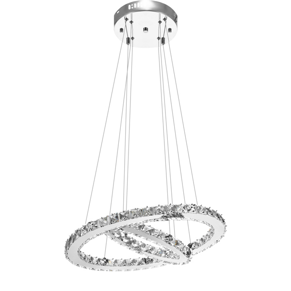 2-Ring Crystal Chandelier Flush Mount LED Crystal Light Stainless Steel Pendant Light Fixture