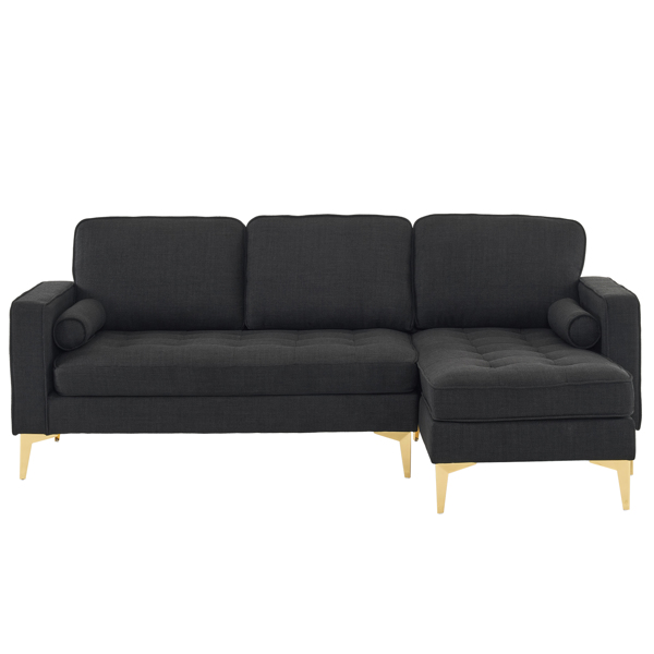 218*141*87cm Burlap Diamond Electroplated Gold Trident Legs Three Seats With Footstool Indoor Modular Sofa Black