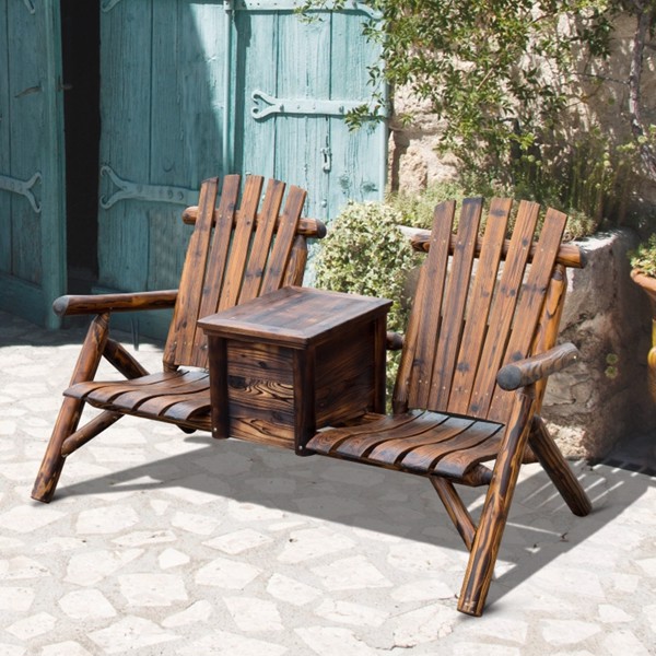 Wooden Chair Loveseat with Inset Ice Bucket  Garden chairs/courtyard chairs (Swiship-Ship)（Prohibited by WalMart）