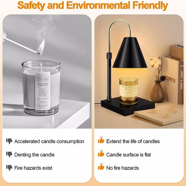 Candle Warmer, Candle Warmer Lamp with Timer Dimmable and Adjustable Height Candle Lamp Warmer Compatible with Jar Candles for Home Decor Electric Wax Melter Warmer, Wooden Base (Black)