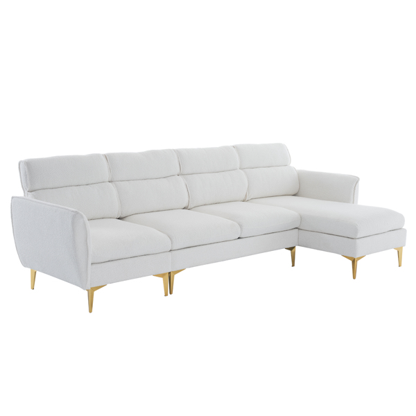 282*142*88cm Pushback Chair Shape Four Seats with Footstool Boucle Yarn Diamond Electroplated Gold Triple Leg Indoor Modular Sofa Beige