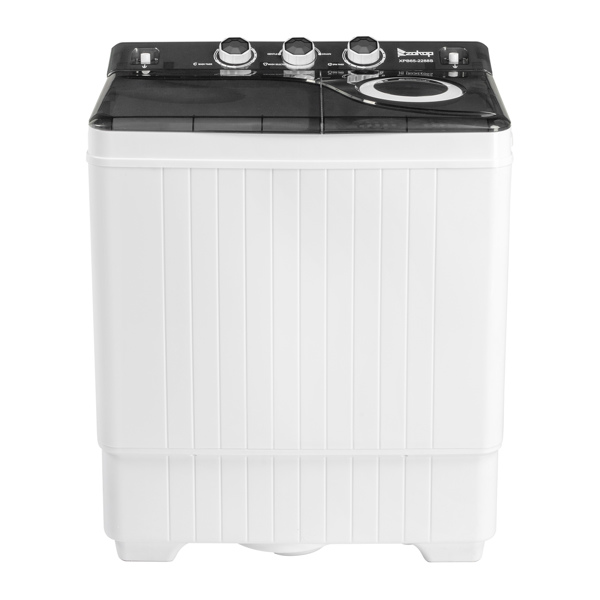 Twin Tub with Built-in Drain Pump XPB65-2288S 26Lbs Semi-automatic Twin Tube Washing Machine for Apartment, Dorms, RVs, Camping and More, White&Black US Standard