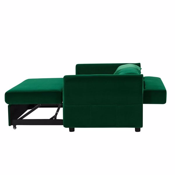 Double seat sofa bed sofa with pull-out bed, adjustable backrest with 2 lumbar pillows for small living rooms, apartments, etc.-Dark Green