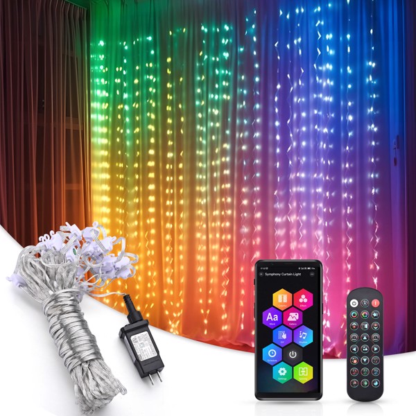 Halloween Lights,  Dynamic DIY Christmas Lights,  400 LED Curtain String Light measures 6 5/6 ft x 6 1/2 ft, Color Changing Curtain String Lights for Bedroom Wall Backdrop