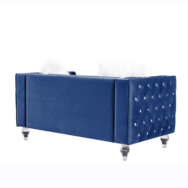 Navy Blue, 2+3 Seat Sofa Set, Velvet Crystal Buckle Upholstery Sofa, Crystal Feet, Removable Cushion, Four Plush Pillow