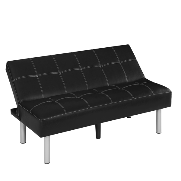 Three-person foldable sofa bed, PU leather, solid wood frame and metal foot support，Can be laid flat as a bed.