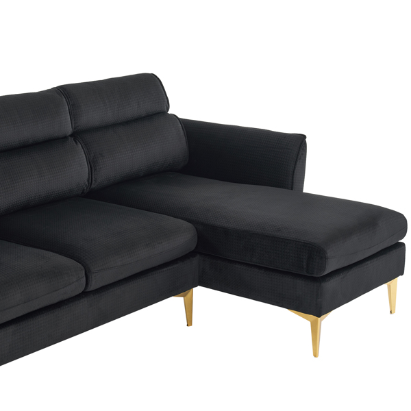 218*141*87cm Burlap Diamond Electroplated Gold Trident Legs Three Seats With Footstool Indoor Modular Sofa Black