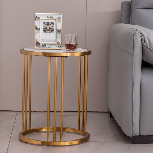 Slate/sintered stone round side/end table with golden stainless steel frame