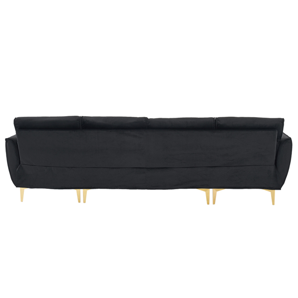 218*141*87cm Burlap Diamond Electroplated Gold Trident Legs Three Seats With Footstool Indoor Modular Sofa Black