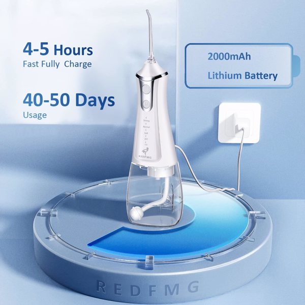 Water Flosser for Teeth Cleaning, Cordless Water Flosser with Adjustable Level Pressure, 300ML Detachable Water Tank, 5 Water Jet Replacements, IPX6 Waterproof