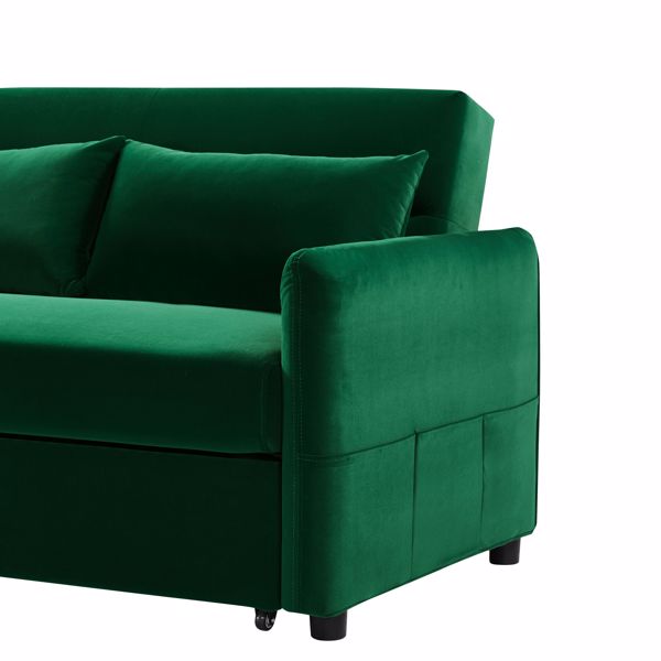 Double seat sofa bed sofa with pull-out bed, adjustable backrest with 2 lumbar pillows for small living rooms, apartments, etc.-Dark Green