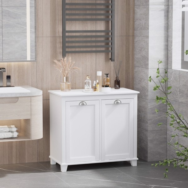 Tilt-Out Laundry Sorter Cabinet, Bathroom Storage Organizer white-AS (Swiship-Ship)（Prohibited by WalMart）